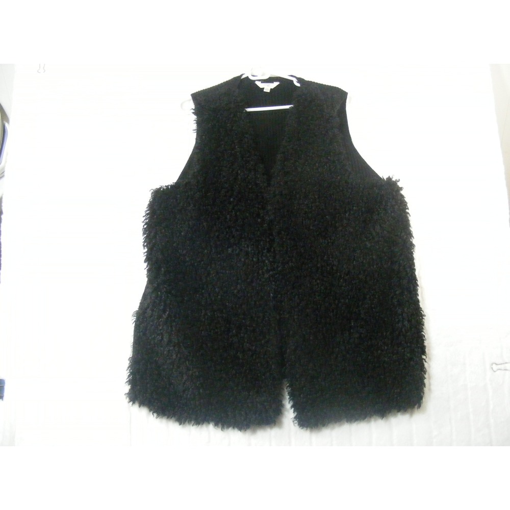 Terra & Sky Faux Fur Vest Women 1X Black Open Front Sleeveless Layering